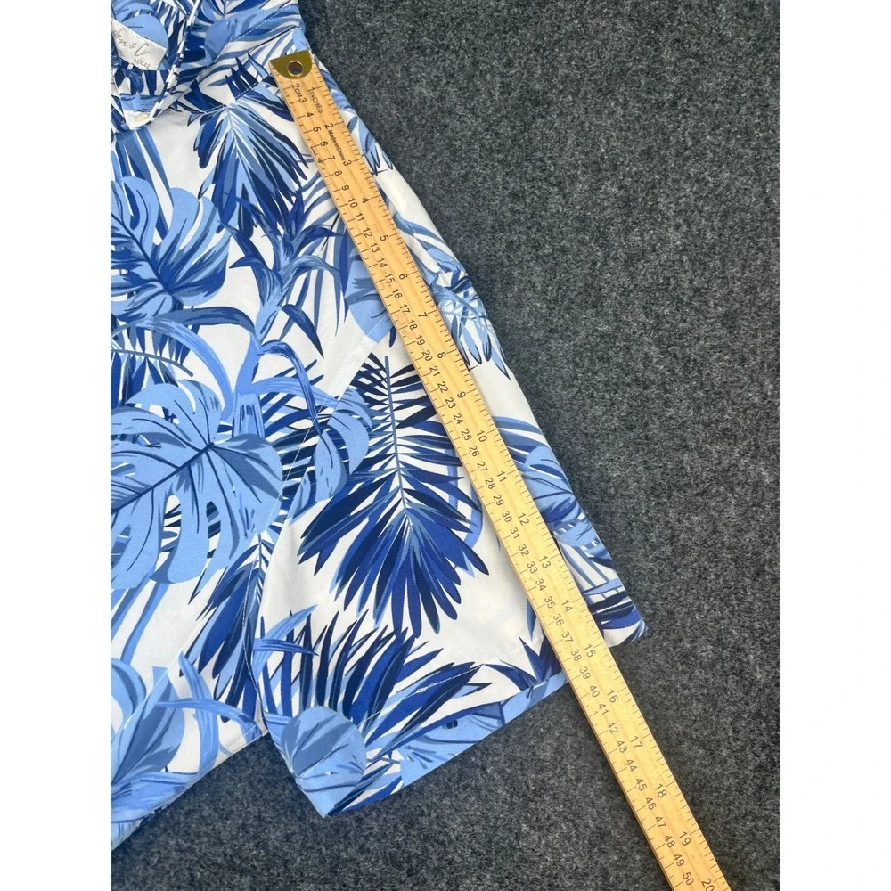 Cotton & Co Tropical Palm Leaf Button Down Shirt Mens Large Blue‎ White Hawaiian
